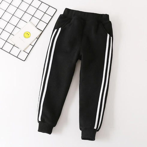 Autumn and Winter Lamb Fleece Striped Cotton Pants